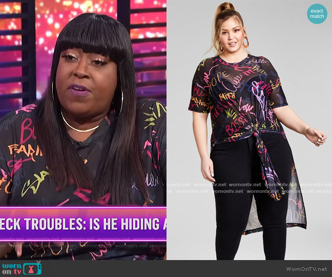 Nina Parker Trendy Plus Size Mesh Tunic worn by Loni Love on E! News