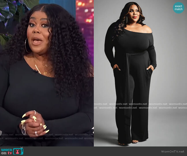Nina Parker Trendy Plus Size Off-the-Shoulder Jumpsuit worn by Nina Parker on E! News