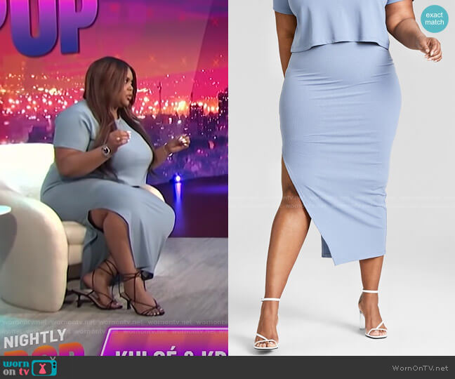 Nina Parker Trendy Plus Size Ribbed Knit Midi Skirt worn by Nina Parker on E! News