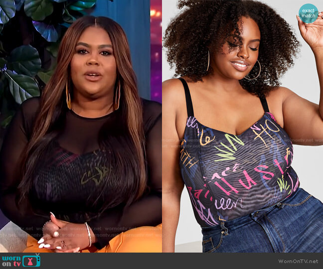 Nina Parker Trendy Plus Size Sleeveless Mesh Bodysuit worn by Nina Parker on E! News