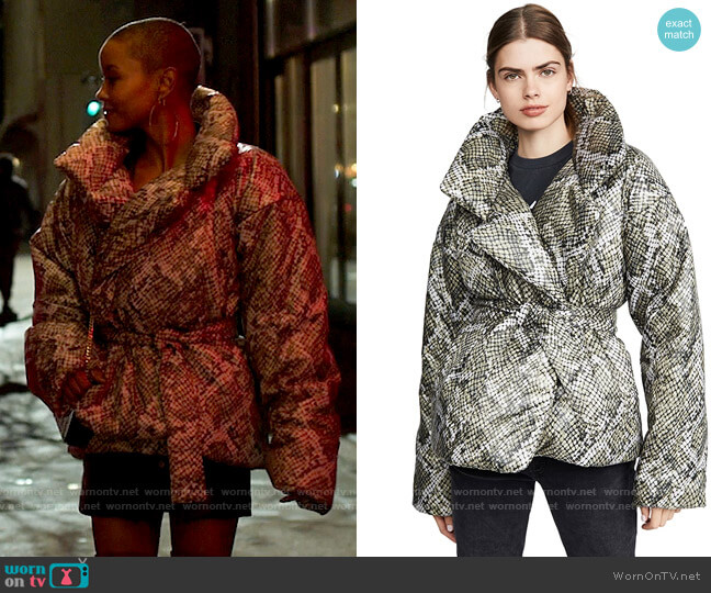 Norma Kamali Sleeping Bag Short Coat worn by Ella McFair (Andrea Bordeaux) on Run the World