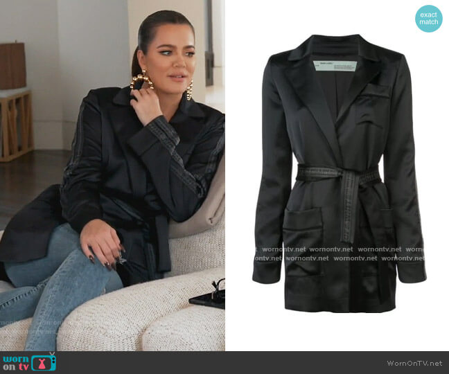 Off White Longline Satin Blazer worn by Khloe Kardashian on Keeping Up with the Kardashians
