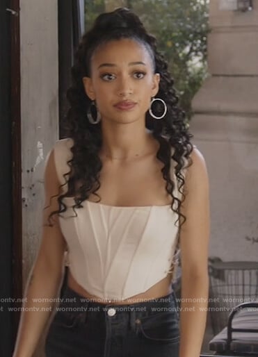 Olivia’s white lace-up corset on All American