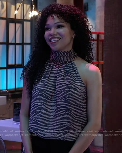 Portia’s zebra stripe halter neck top on General Hospital
