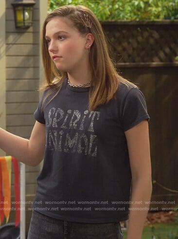 Presley’s black Spirit Animal tee on Side Hustle