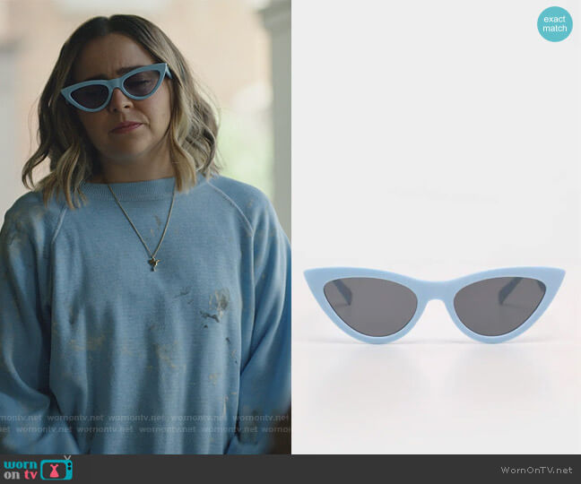 Pretty Little Thing Baby Blue Retro Cat Eye Sunglasses worn by Annie Marks (Mae Whitman) on Good Girls