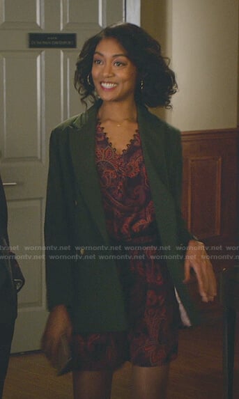 Quinn’s purple paisley print dress on Good Witch