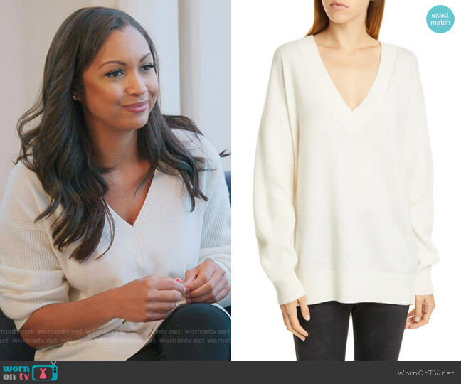 Rag and Bone Logan Oversized Cashmere V-Neck Sweater worn by Ebony K. Williams on The Real Housewives of New York City