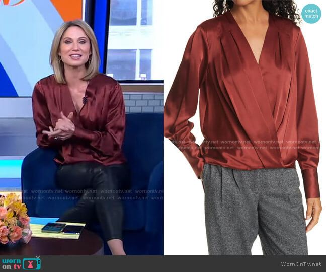 Rag & Bone Lei Wrap Front Silk Blouse worn by Amy Robach on Good Morning America