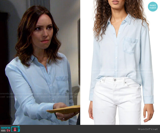 Rails Ingrid Raw Hem Chambray Shirt worn by Gwen Rizczech (Emily O'Brien) on Days of our Lives
