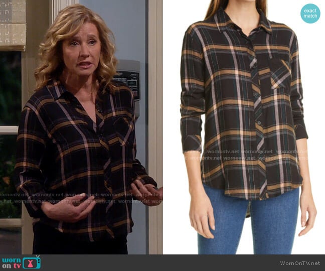 Rails Hunter Shirt in Midnight Teal / Mustard worn by Vanessa Baxter (Nancy Travis) on Last Man Standing