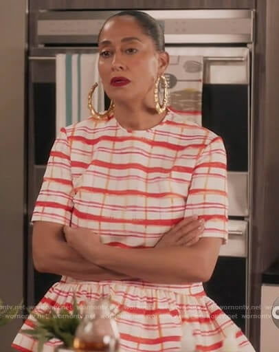 Rainbow’s pink striped peplum top and skirt on Black-ish