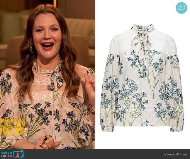 Red Valentino Floral Print Blouse worn by Drew Barrymore on The Drew Barrymore Show