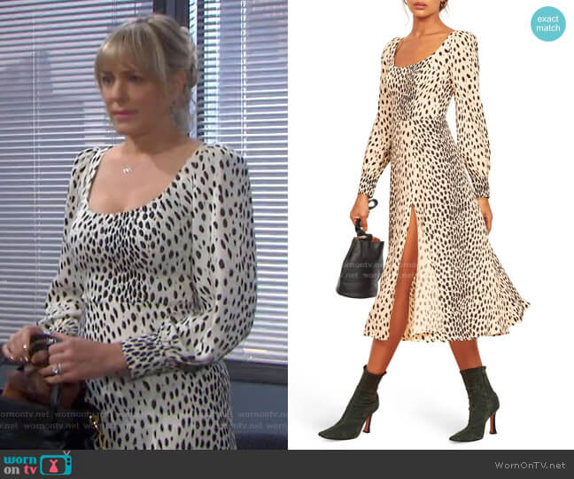 Reformation Alessi Cheetah Print Long Sleeve Dress worn by Nicole Walker (Arianne Zucker) on Days of our Lives