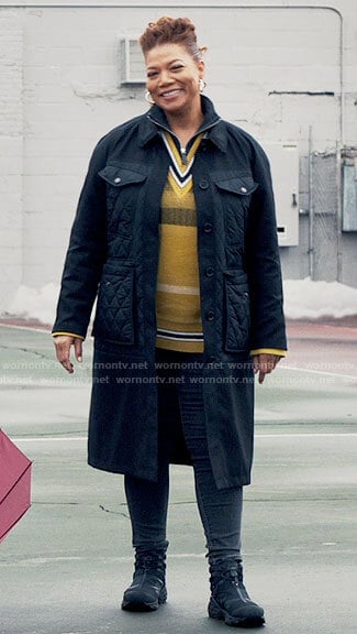 Robyn’s black quilted coat on The Equalizer