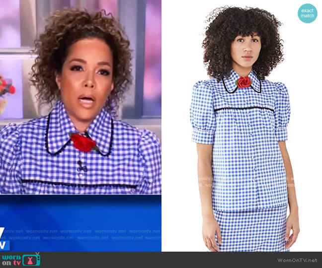 Rodarte Gingham Puff Sleeve Blouse with Lace Trim worn by Sunny Hostin on The View