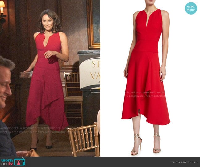 Roland Mouret Jackson Slit-Neck Faux-Wrap Midi Dress worn by Quinn (Laura Benanti) on Younger