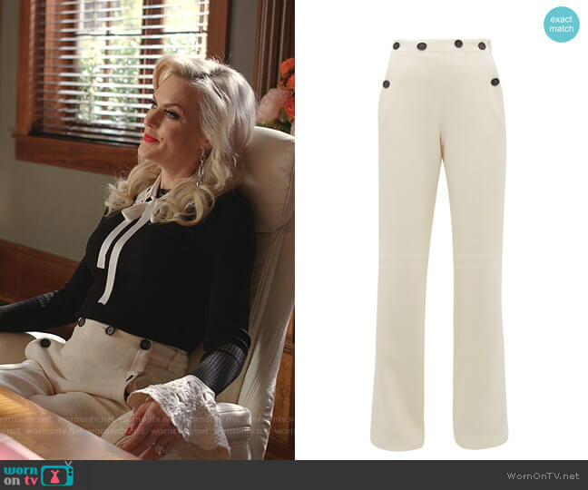 Roland Mouret Palmetto Wide-Leg Trousers worn by Alexis Carrington (Elaine Hendrix) on Dynasty