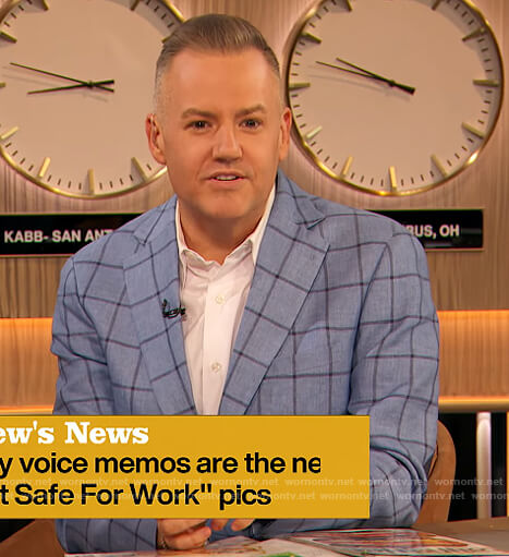 Ross’s blue check blazer on The Drew Barrymore Show