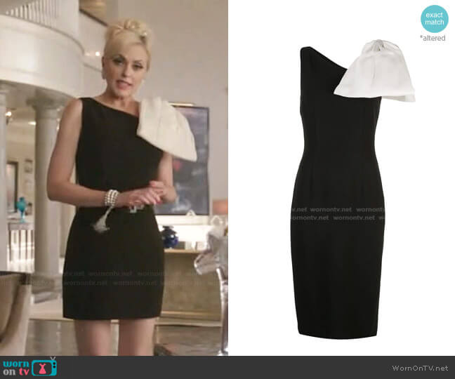 Sachin + Babi One Shoulder Bow Dress worn by Alexis Carrington (Elaine Hendrix) on Dynasty