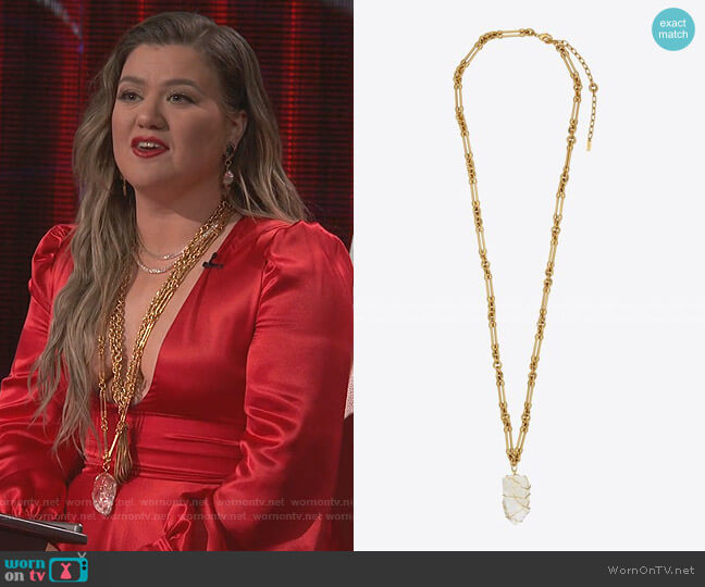 Saint Laurent Oversized Stone Pendant Necklace worn by Kelly Clarkson on The Voice