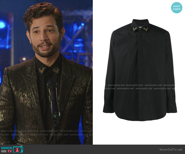 Saint Laurent Embellished Collar Shirt worn by Sam Flores (Rafael de la Fuente) on Dynasty