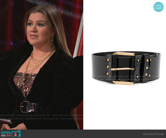 Saint Laurent Patent Leather Corset Belt worn by Kelly Clarkson on The Voice
