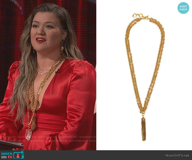 Saint Laurent Tassel-Pendant Necklace worn by Kelly Clarkson on The Voice