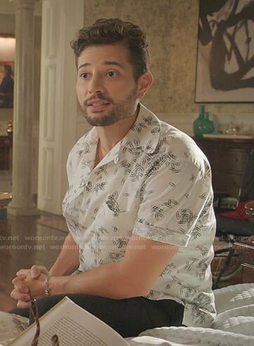 Sam’s white paperclip print shirt on Dynasty