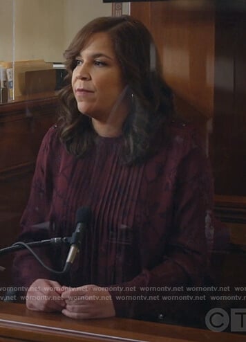 Sara’s burgundy floral pleated dress on All Rise