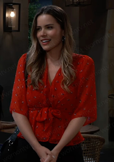 Sasha’s red floral tie-front top on General Hospital