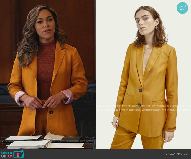 Scotch and Soda Twill blazer worn by Emily Lopez (Jessica Camacho) on All Rise