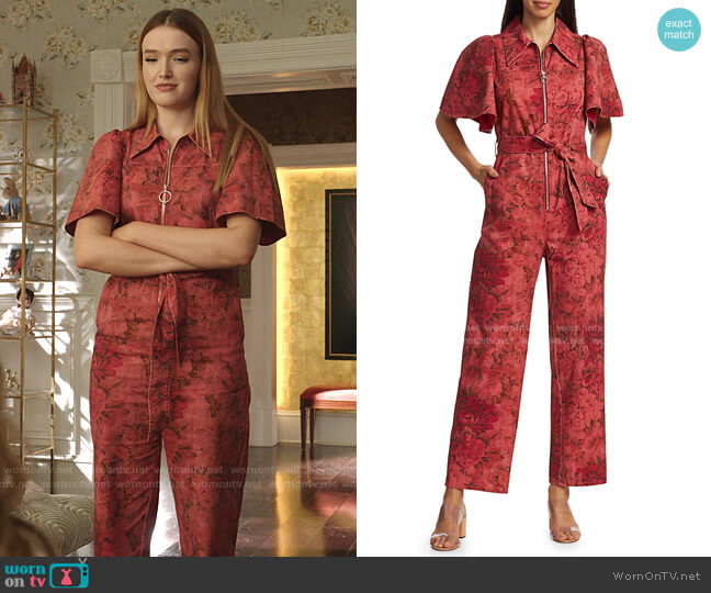 Sea Mimi Floral Denim Wide-Leg Jumpsuit worn by Kirby Anders (Maddison Brown) on Dynasty