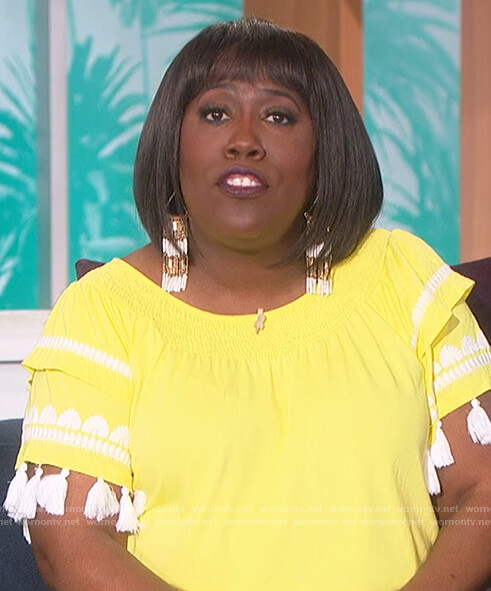 Sheryl’s yellow tassel sleeve top on The Talk