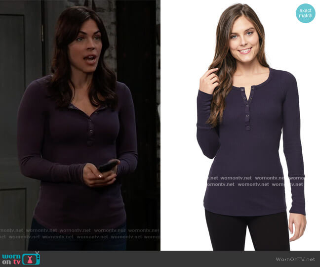 Splendid Thermal Henley Top worn by Britt Westbourne (Kelly Thiebaud) on General Hospital