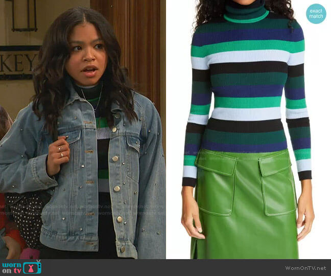 Staud Ken Stripe Turtleneck worn by Nia Baxter (Navia Robinson) on Ravens Home