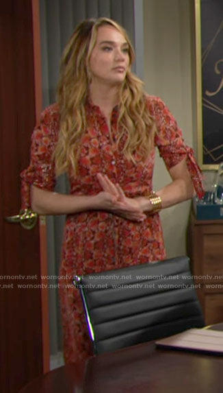 Summer’s red snakeskin print shirtdress on The Young and the Restless