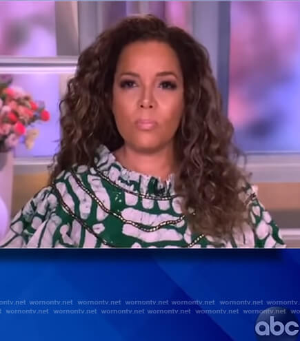 Sunny’s green printed embellished dress on The View
