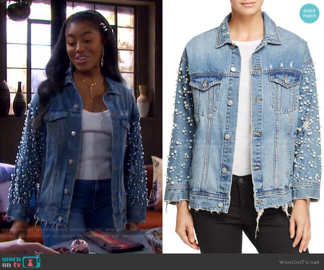 Sunset & Spring Embellished Denim Jacket worn by Chanel Dupree (Precious Way) on Days of our Lives