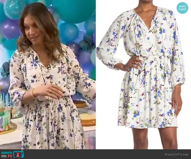 Taylor Floral Print Smocked Waist Mini Dress worn by Ginger Zee on Good Morning America
