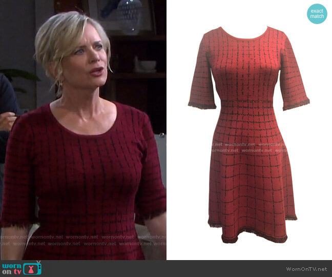 Taylor Windowpane-Print Fringed Fit & Flare Dress worn by Kayla Brady (Mary Beth Evans) on Days of our Lives