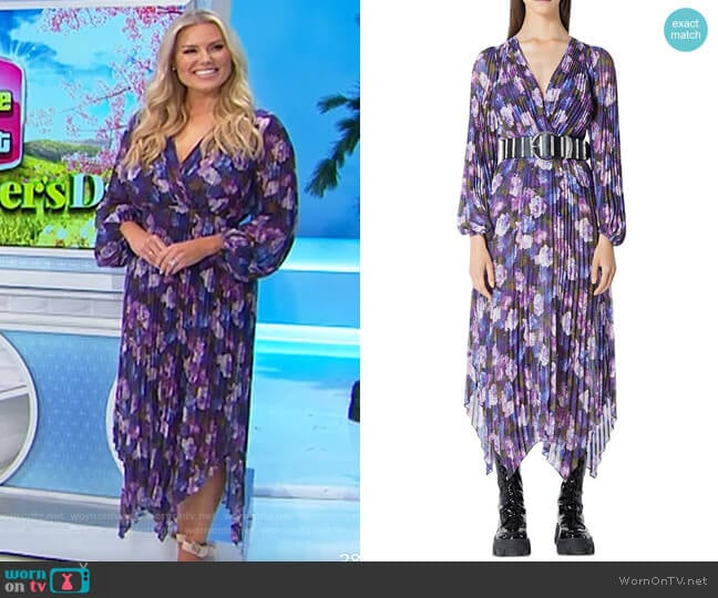 The Kooples Floral Print Pleated Midi Dress worn by Rachel Reynolds on The Price is Right