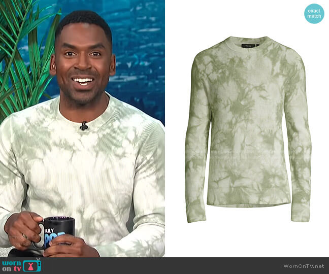 Theory Masten Eco Brea Tie Dye Crewneck Sweater worn by Justin Sylvester on E! News