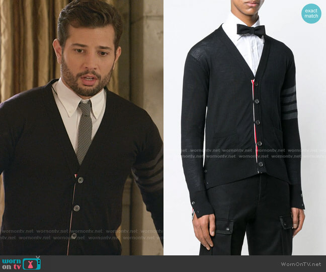 Thom Browne V-neck Cardigan worn by Sam Flores (Rafael de la Fuente) on Dynasty