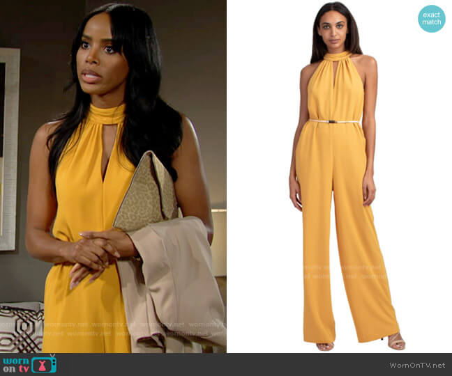 Trina Turk Fantastical Jumpsuit in Honey worn by Imani Benedict (Leigh-Ann Rose) on The Young and the Restless