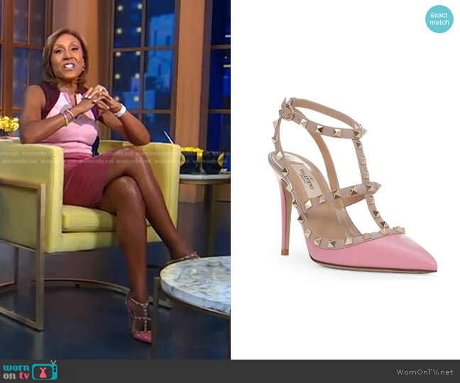 Valentino Garavani Rockstud T-Strap Pointed Toe Pump worn by Robin Roberts on Good Morning America