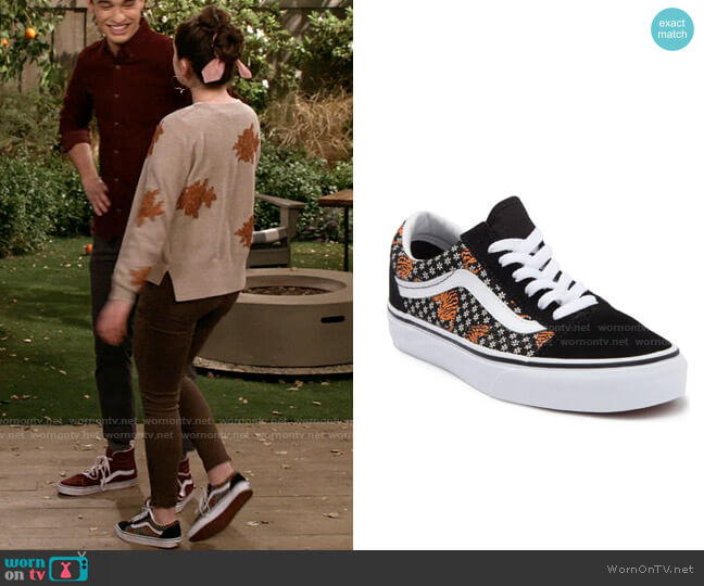 Vans Old Skool Sneaker in Tiger Floral Black/ True White worn by Jackie Raines (Rachel Sennott) on Call Your Mother