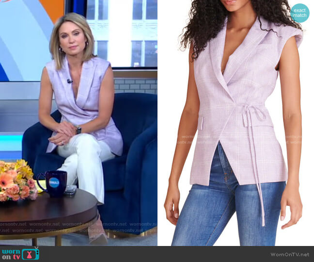 Veronica Beard Geraldine Plaid Linen Vest worn by Amy Robach on Good Morning America