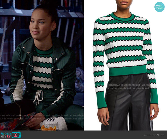 Veronica Beard Amalie Chevron Sweater worn by Gina (Sofia Wylie) on High School Musical The Musical The Series