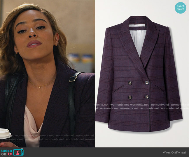 Veronica Beard Oria Dickey checked woven blazer worn by Emily Lopez (Jessica Camacho) on All Rise